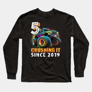 Monster Truck 5 Year Old Boys 5th Birthday Party Born 2019 Long Sleeve T-Shirt